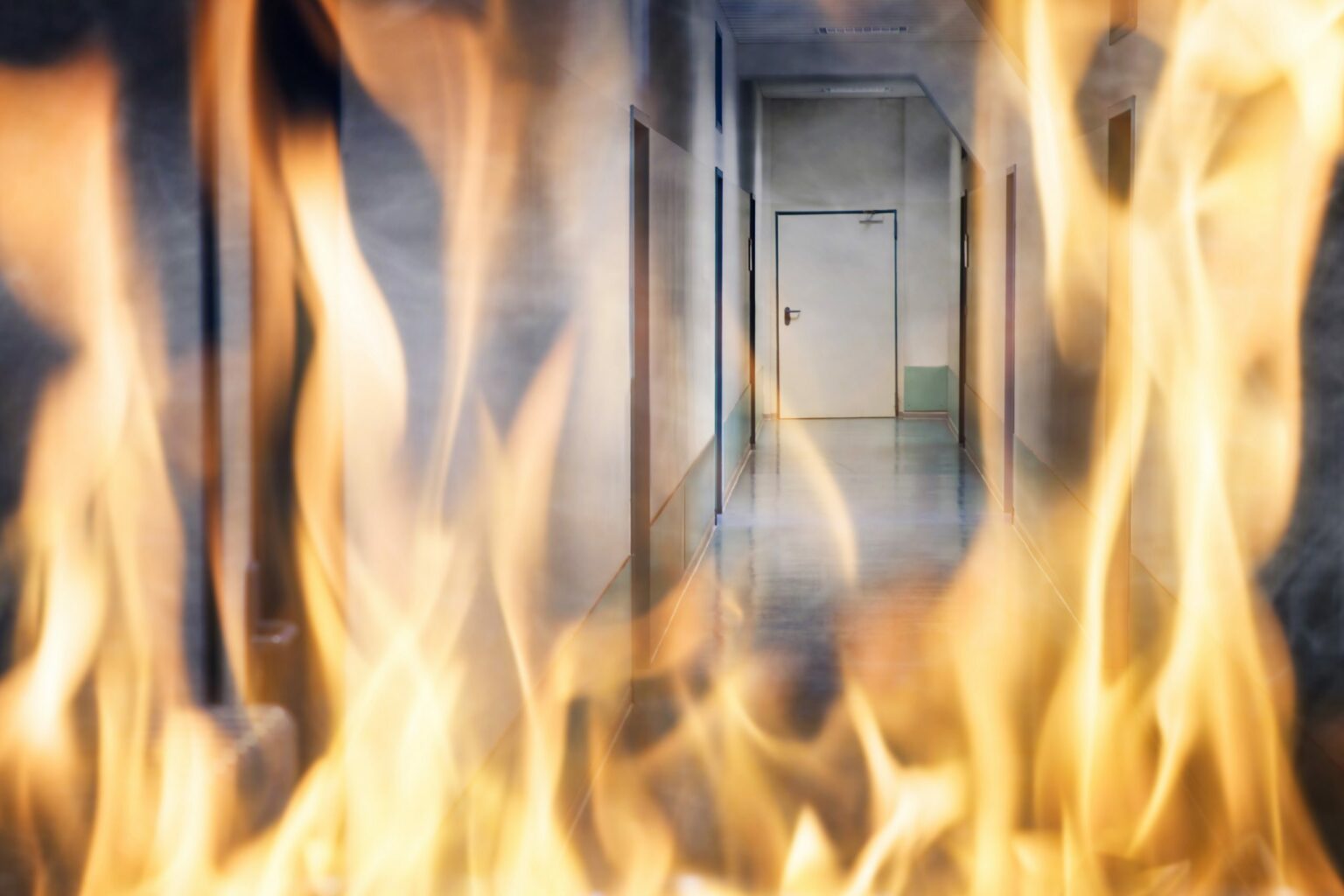Fire Burning On The Corridor Of The Building
