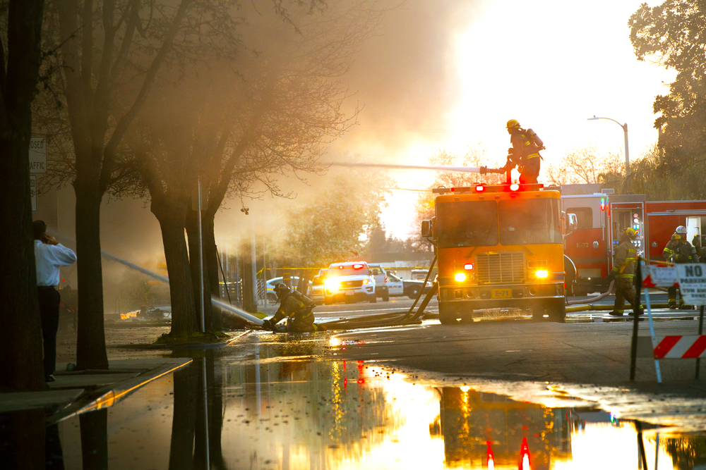 Firefighters,Fighting,A,Fire,At,The,Public,Library,In,Porterville,