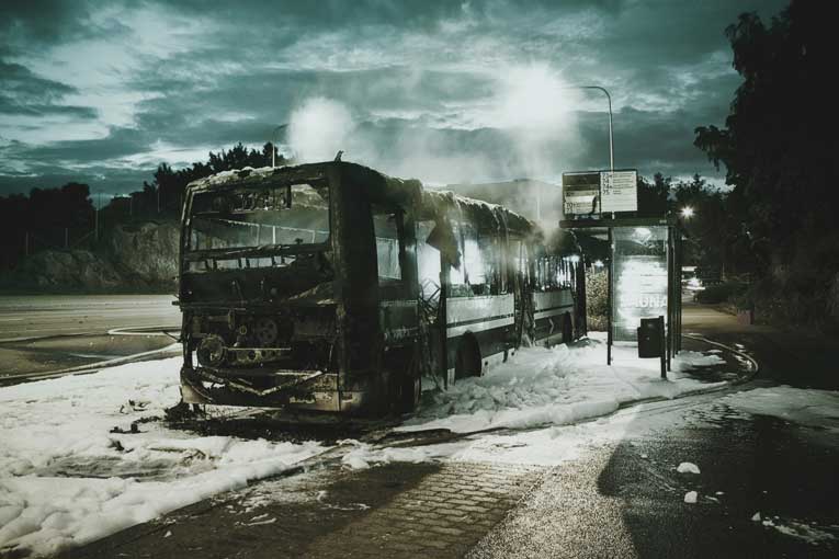 Burning Bus Extinguished by Fluorine Free Foam