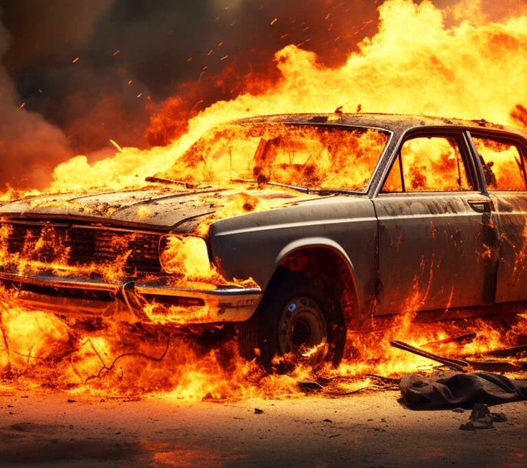A burning car on fire
