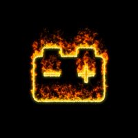 The,Symbol,Car,Battery,Burns,In,Red,Fire
