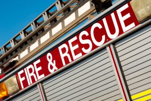 Angled,View,Of,Fire,&,Rescue,Sign,On,The,Side