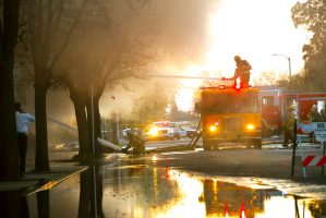 Firefighters,Fighting,A,Fire,At,The,Public,Library,In,Porterville,