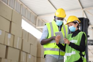 African,American,And,Asian,Workers,Wearing,Facial,Mask,And,Safety