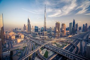 Dubai,Skyline,With,Beautiful,City,Close,To,It's,Busiest,Highway