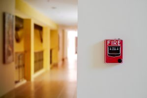 Fire,Alarm,System,Box,Installed,On,Wall,In,Building.